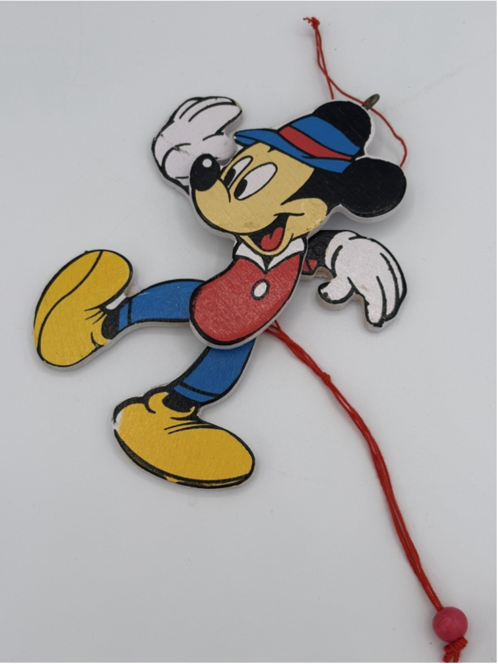 Vintage Walt Disney Mickey Mouse Wooden Pull String Christmas Tree Ornament